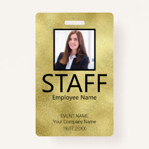 Custom Staff Barcode Event Gold Badge ID Badge
