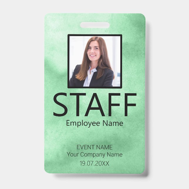Custom Staff Barcode Event Green Badge ID Badge (Front)