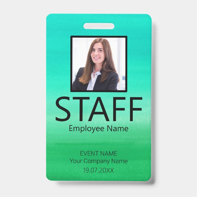 Custom Staff Barcode Event Green Badge ID Badge (Front)