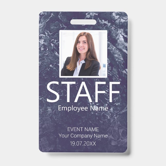 Custom Staff Event Blue Badge ID Badge (Front)