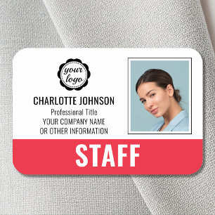 Custom Staff ID Logo Photo Logo Red Magnetic Name Tag