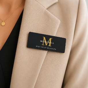 Custom Staff Name Tag for Business Black Gold