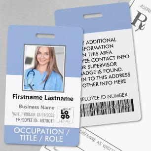 Custom Staff Photo Barcode Logo Serenity Blue Name ID Badge