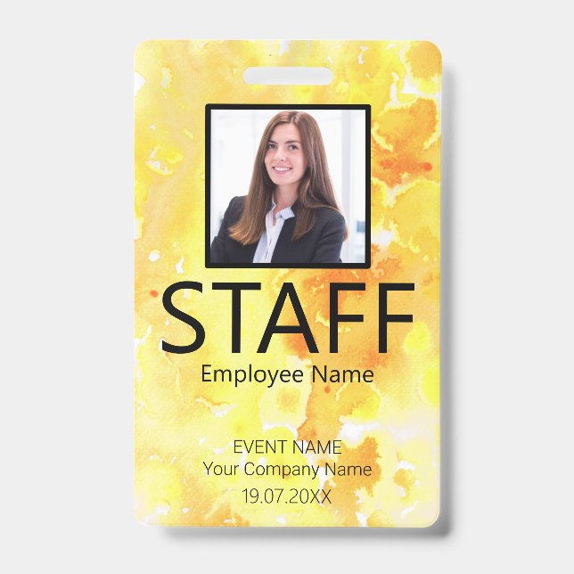 Custom Staff QR Code Event Yellow Badge ID Badge (Front)