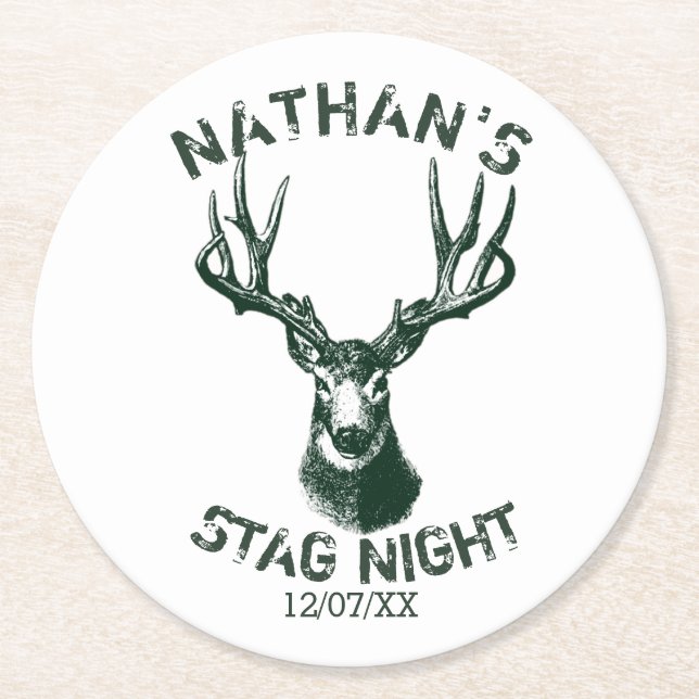 Custom Stag Night Antlers Round Paper Coaster (Front)
