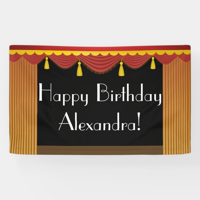 Custom Stage Curtain Theatre Birthday Party Banner (Horizontal)