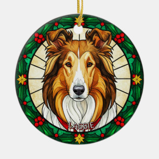 Custom Stained glass effect DOG'S name Christmas  Ceramic Tree Decoration