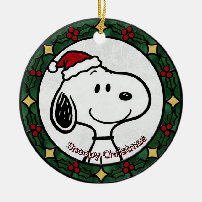 Custom Stained glass effect DOG'S name Christmas  Ceramic Tree Decoration (Front)