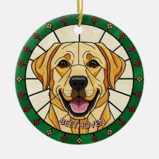 custom Stained glass effect DOG'S name Christmas  Ceramic Tree Decoration