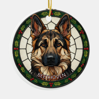 Custom Stained glass effect DOG'S name Christmas  Ceramic Tree Decoration