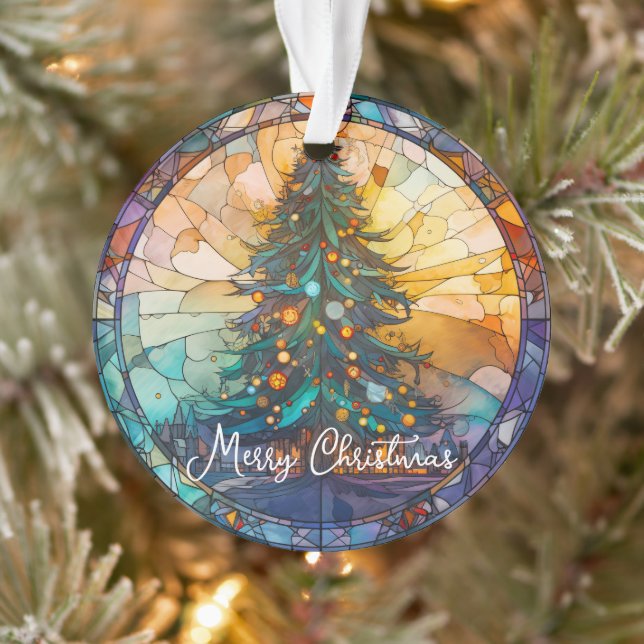 Custom Stained Glass Tree Claus Christmas Ornament (Tree)