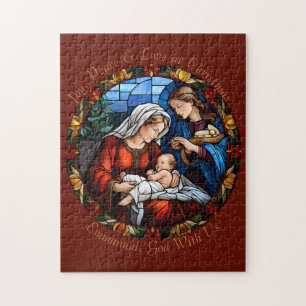 Custom Stained Glass Vintage Christmas Nativity  Jigsaw Puzzle