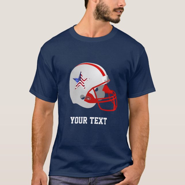 Custom Star on Red White American Football Helmet  T-Shirt (Front)