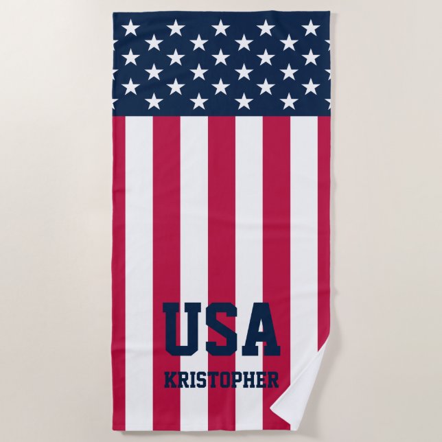 Custom Stars and Stripes American Flag Beach Towel (Front)