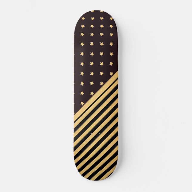 CUSTOM STARS & STRIPES BLACK GOLD PATTERN SKATEBOARD (Front)