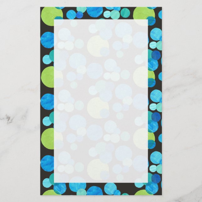 Custom Stationery, Notepaper, Blue Moons on Black Stationery (Front)