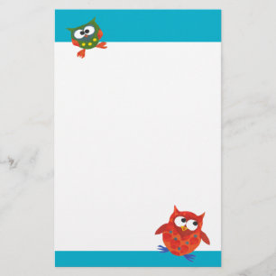 Custom Stationery, Notepaper, Cute Colourful Owls Stationery