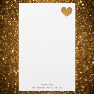 Custom stationery paper with gold glitter heart