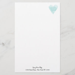 Custom stationery paper with turquoise heart icon
