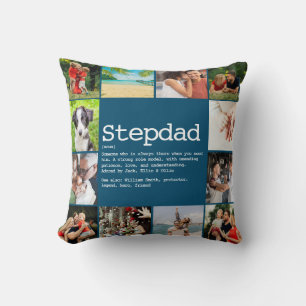 Custom Stepdad Definition Photo Collage Blue Cushion