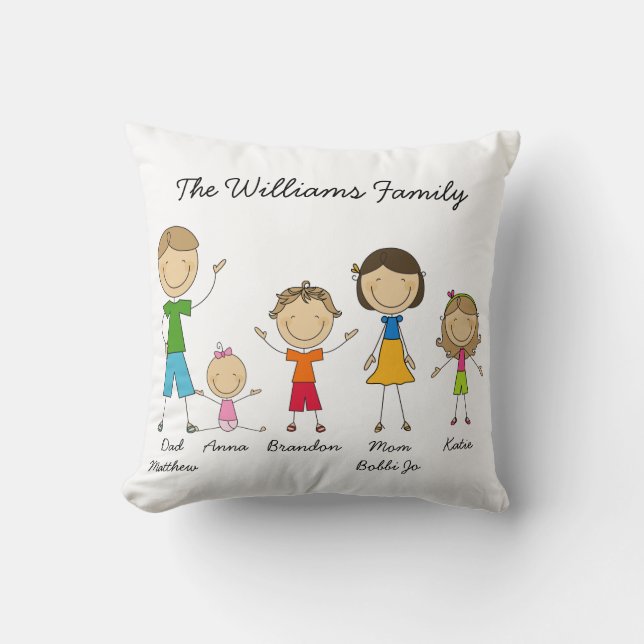 Custom Stick Figure Family Pillow (Front)