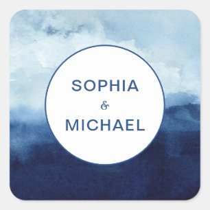 Custom Sticker Bride Groom Name Blue Watercolor