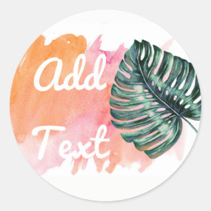 Custom Sticker Coral Pink Watercolor Tropical Leaf
