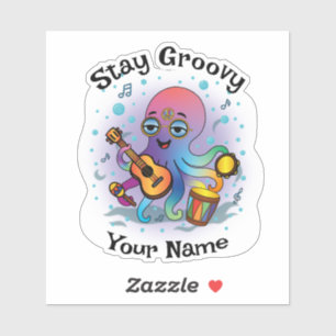Custom Sticker   Retro Octopus   Name & Text