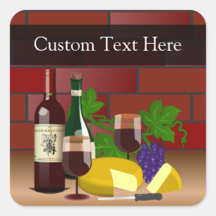 Custom Sticker, Wine Cheese Table Scene Square Sticker
