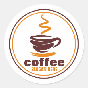 Custom stickers with coffee cup and beans logo