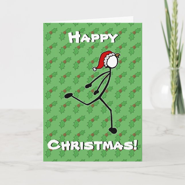 Custom Stickman Runner Christmas Card Holly Berry (Front)