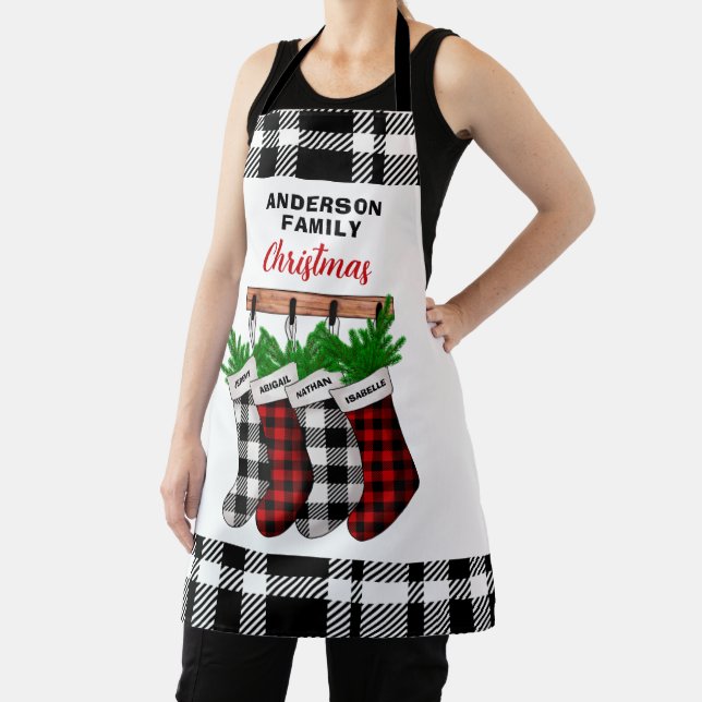 Custom Stockings Fireplace Plaid Family Christmas Apron (Insitu)