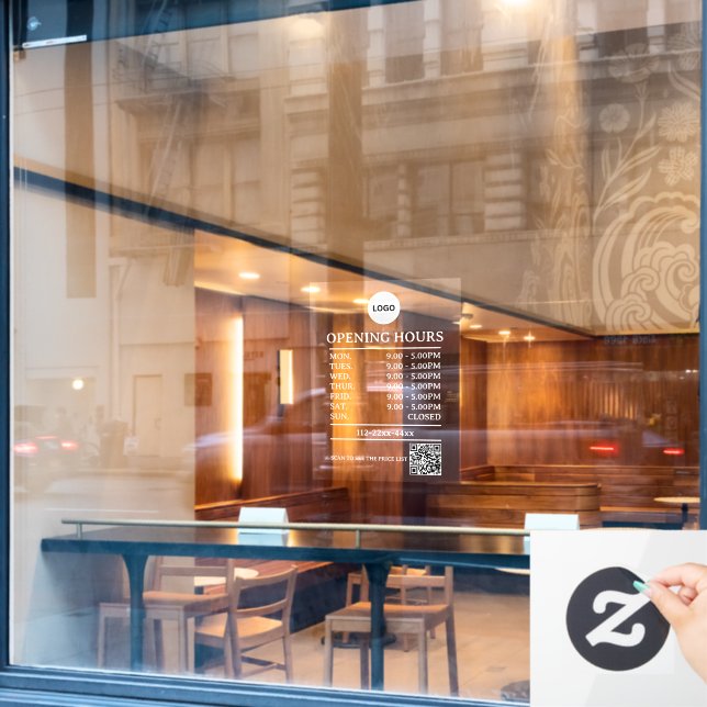 Custom Store Hours Sign with QR Code | Modern Shop (Cafe Window)
