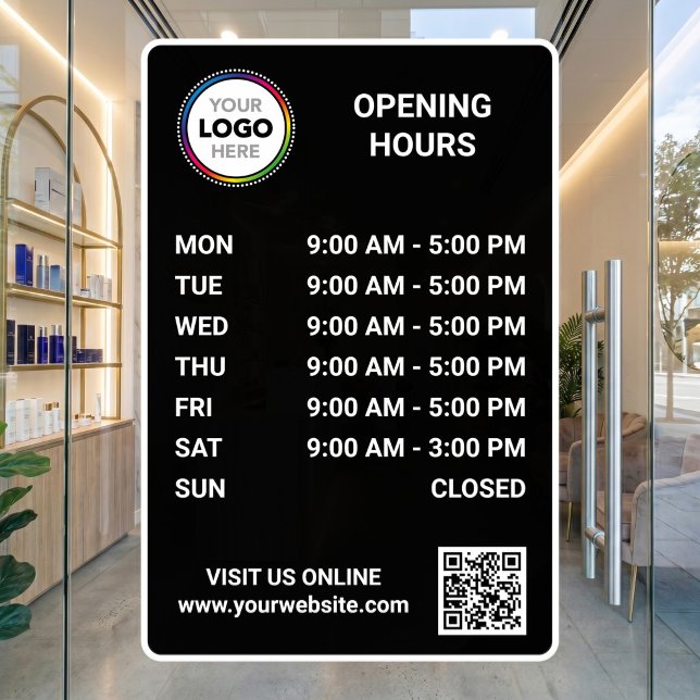 Custom Store Opening Hours Sign - Logo + QR Code (Creator Uploaded)