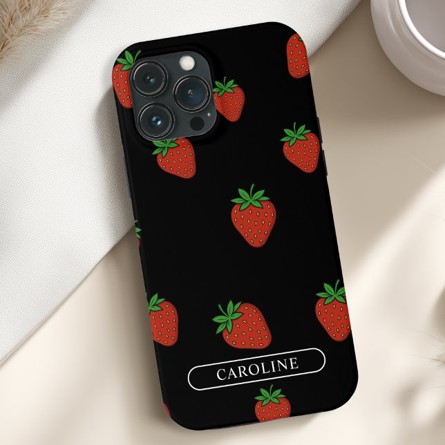 Custom Strawberry Black Case-Mate iPhone Case (Custom Strawberry Case-Mate Black iPhone Case with your Name or Text)