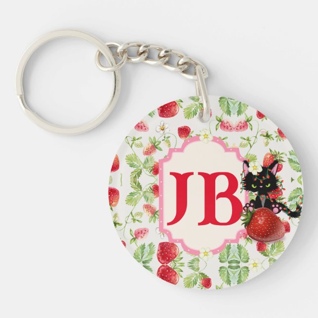 Custom Strawberry Monogrammed  Key Ring (Front)