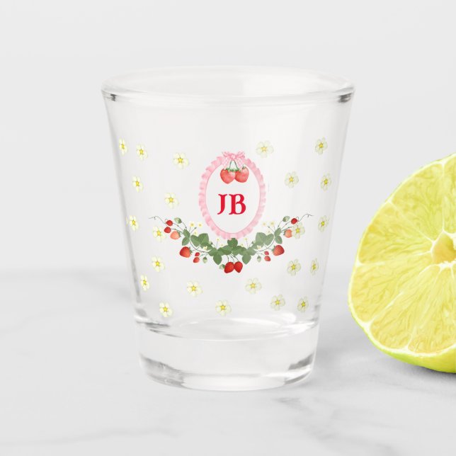 Custom Strawberry Monogrammed – Personalised Shot Glass (Front)