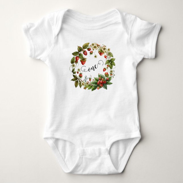 Custom Strawberry pun- One year old Baby Bodysuit (Front)