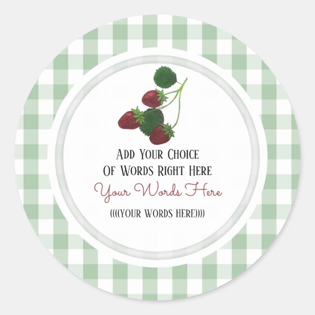 Custom Strawberry Vine And Gingham Classic Round Sticker (Front)