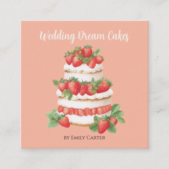 Custom Strawberry Wedding Cake Business Card (Front)