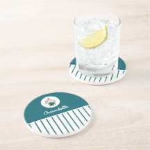 Custom Striped Cupcake Bakery Store Coaster