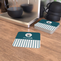 Custom Striped Cupcake Bakery Store Coaster Set