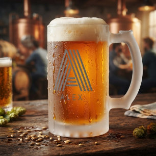 Custom Striped Monogram Initial & Name Frosted Glass Beer Mug