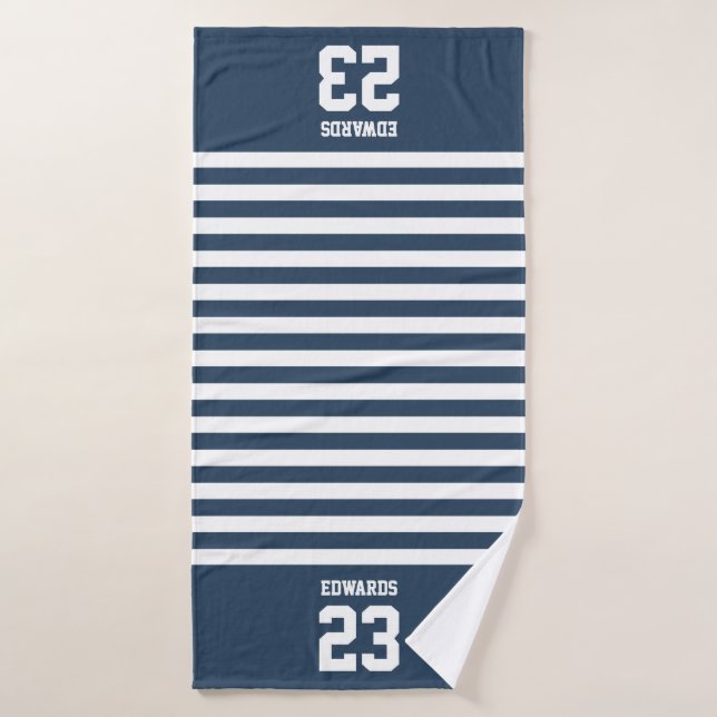 Custom Striped Sports Numbered With Name Bath Towel (Bath Towel)