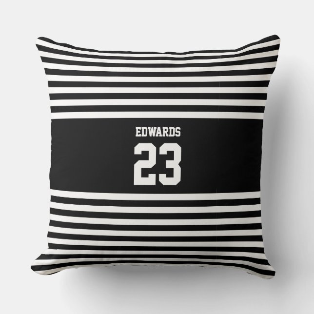 Custom Striped Sports Numbered With Name Cushion (Front)