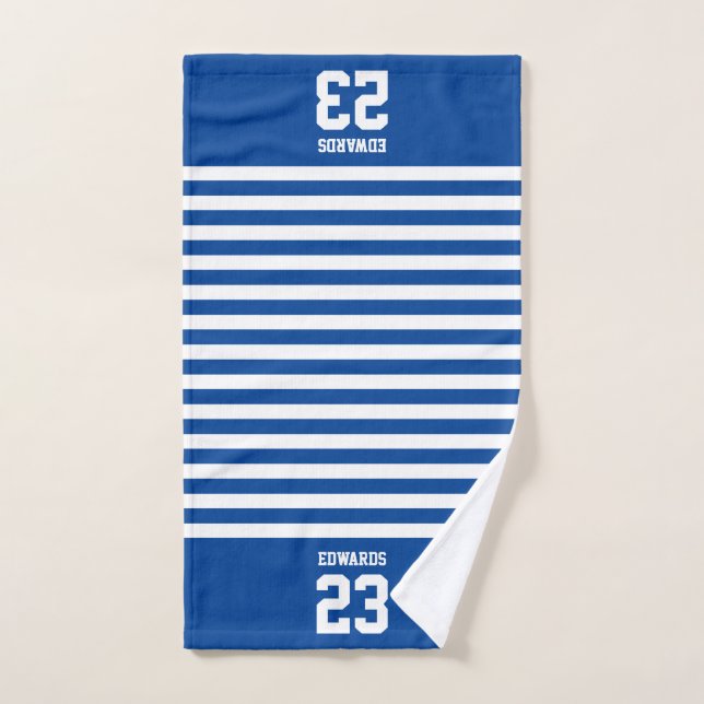 Custom Striped Sports Numbered With Name Hand Towel (Hand Towel)
