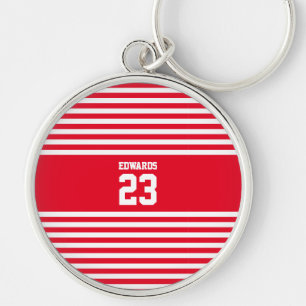 Custom Striped Sports Numbered With Name Key Ring