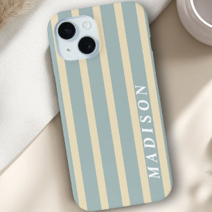 Custom Stripes Beige Blue iPhone 15 Case