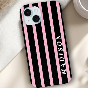Custom Stripes Black Pink iPhone 15 Case
