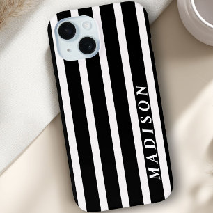 Custom Stripes Black White iPhone 15 Case